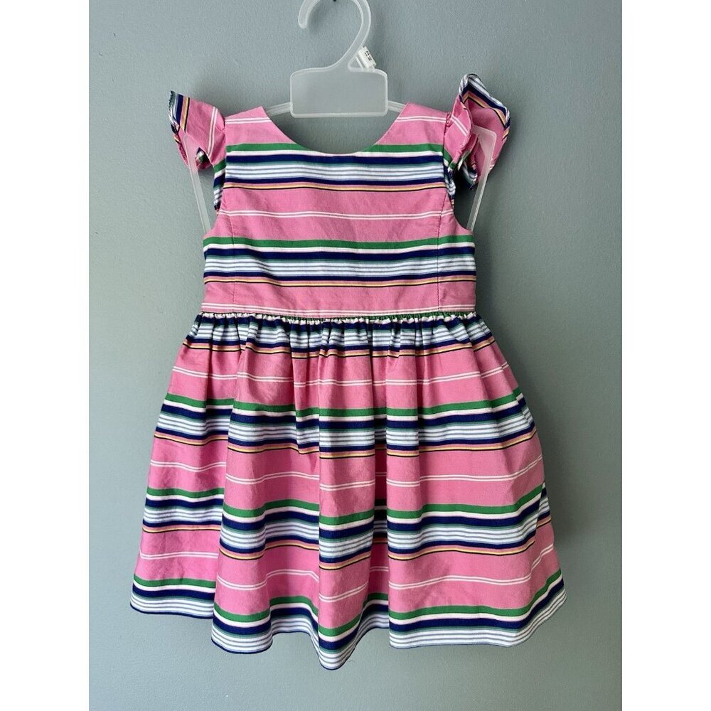 Ralph Lauren Baby Girls Striped Cotton Dress Pink Multi Sz 12‎ Months Preppy